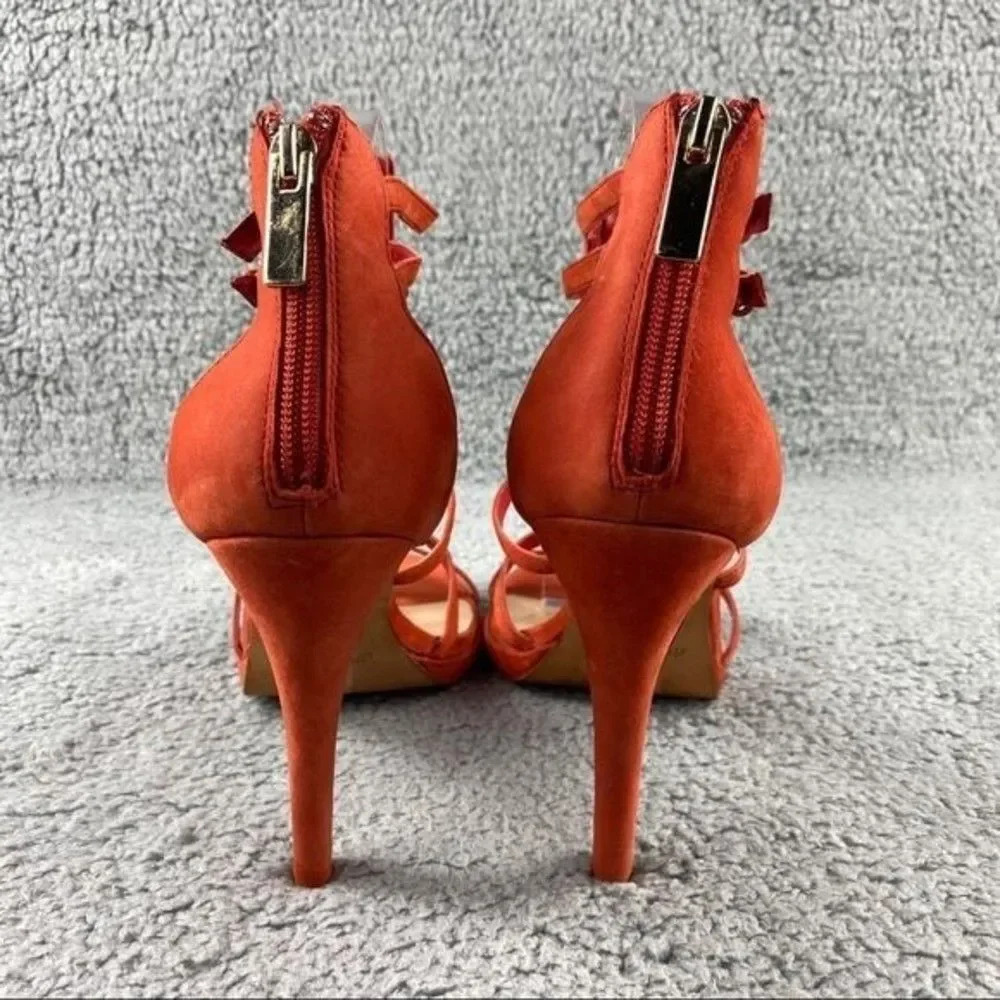 Dolce vita camila Sandals High Heel Nubuck Suede Orange Back Zip Buckle Platform - Picture 5 of 12